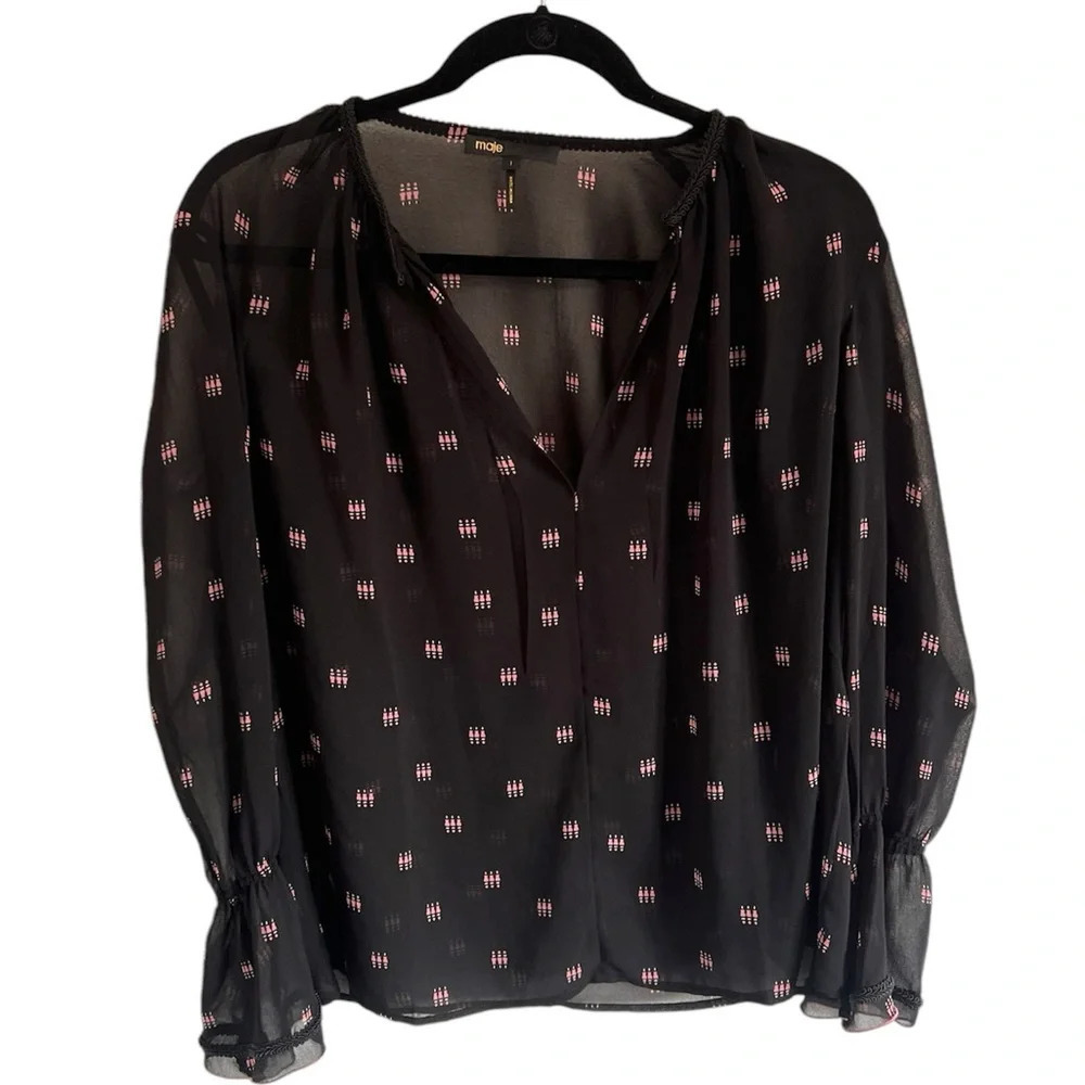 Maje Silky Sheer Black Blouse, size 1 or Small